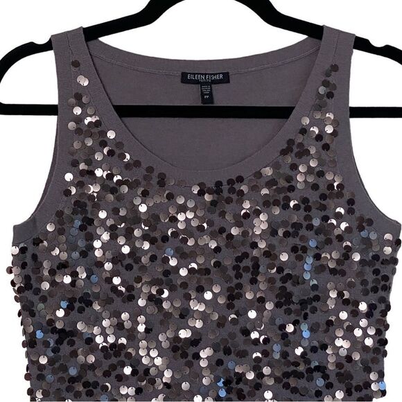Eileen Fisher Icy Plum 100% Merino Wool Sequin Evening Tank Top Sz PP or XS - Picture 6 of 16